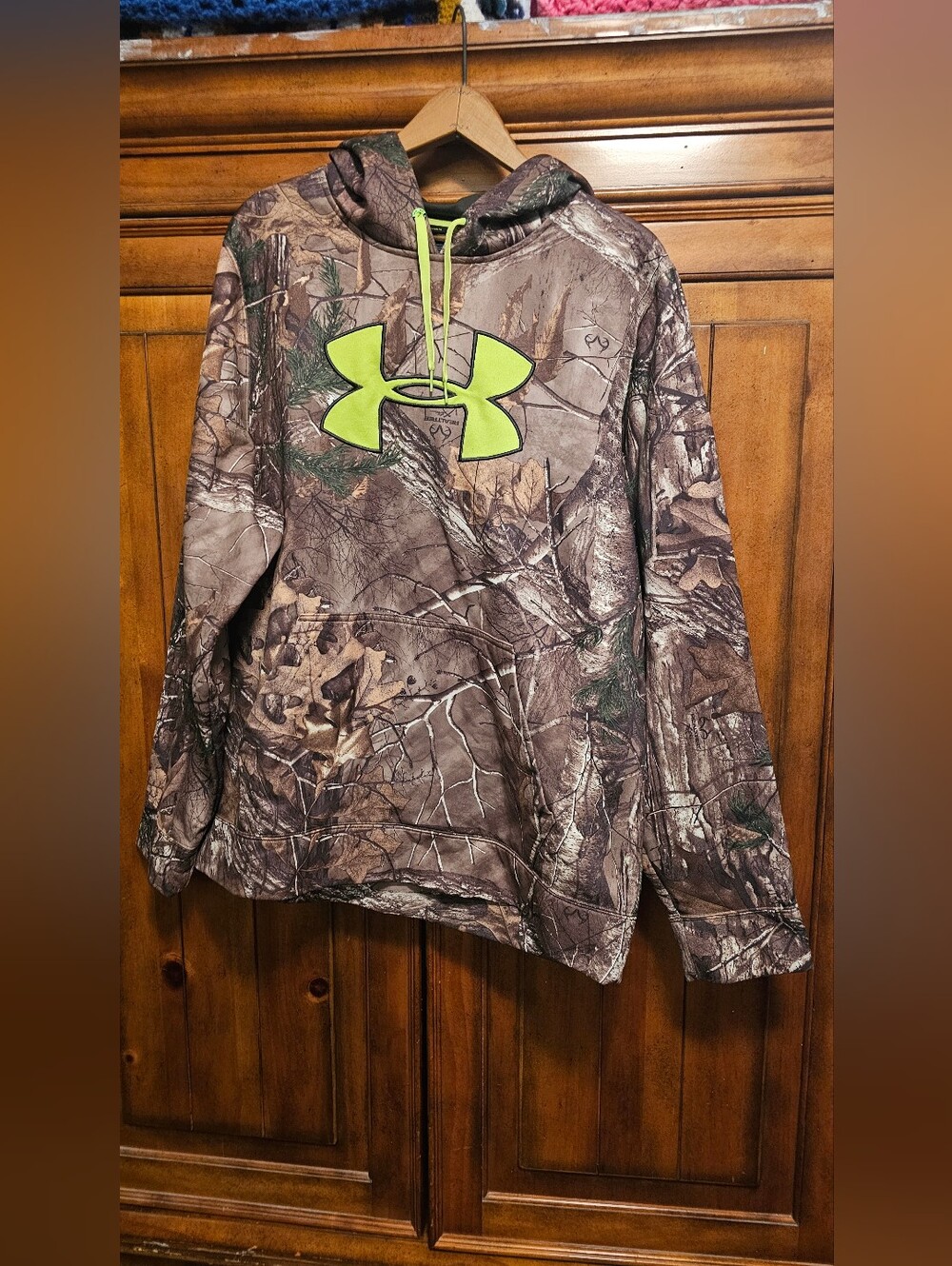 Under Armour Boys' Camo Hoodie with Neon Logo - Brown/Green